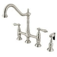 thumbnail image 1 of Kingston Brass KS1278ALBS Heritage Bridge Kitchen Faucet with Brass Sprayer, Brushed Nickel, 1 of 2