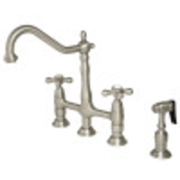 Kingston Brass KS1278AXBS Heritage Bridge Kitchen Faucet with Brass Sprayer, Brushed Nickel