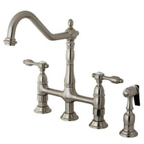 Kingston Brass KS1278TALBS Tudor Bridge Kitchen Faucet with Brass Sprayer, Brushed Nickel