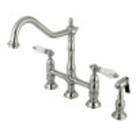 Kingston Brass KS1278WLLBS Wilshire Bridge Kitchen Faucet with Brass Sprayer, Brushed Nickel