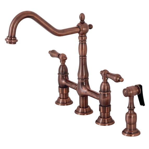 Kingston Brass KS127ALBSAC Heritage Bridge Kitchen Faucet with Brass Side Sprayer, Antique Copper