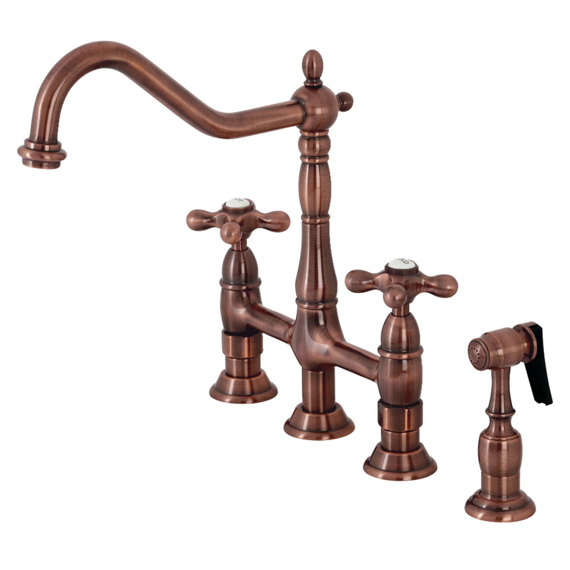 Kingston Brass KS127AXBSAC Heritage 1.8 GPM Widespread Bridge Kitchen Faucet - Copper