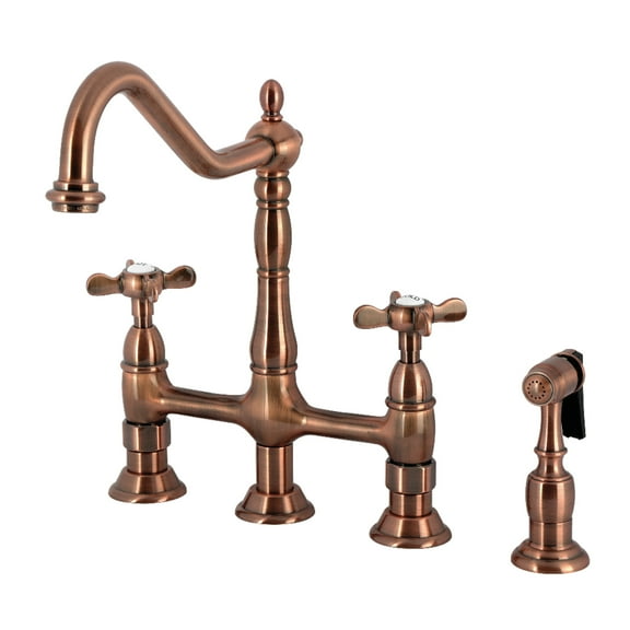 Kingston Brass KS127BEXBSAC Essex Bridge Kitchen Faucet with Brass Side Sprayer, Antique Copper