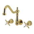 thumbnail image 1 of Kingston Brass KS1282BEX Essex Double-Handle Wall-Mount Kitchen Faucet, Polished Brass, 1 of 5