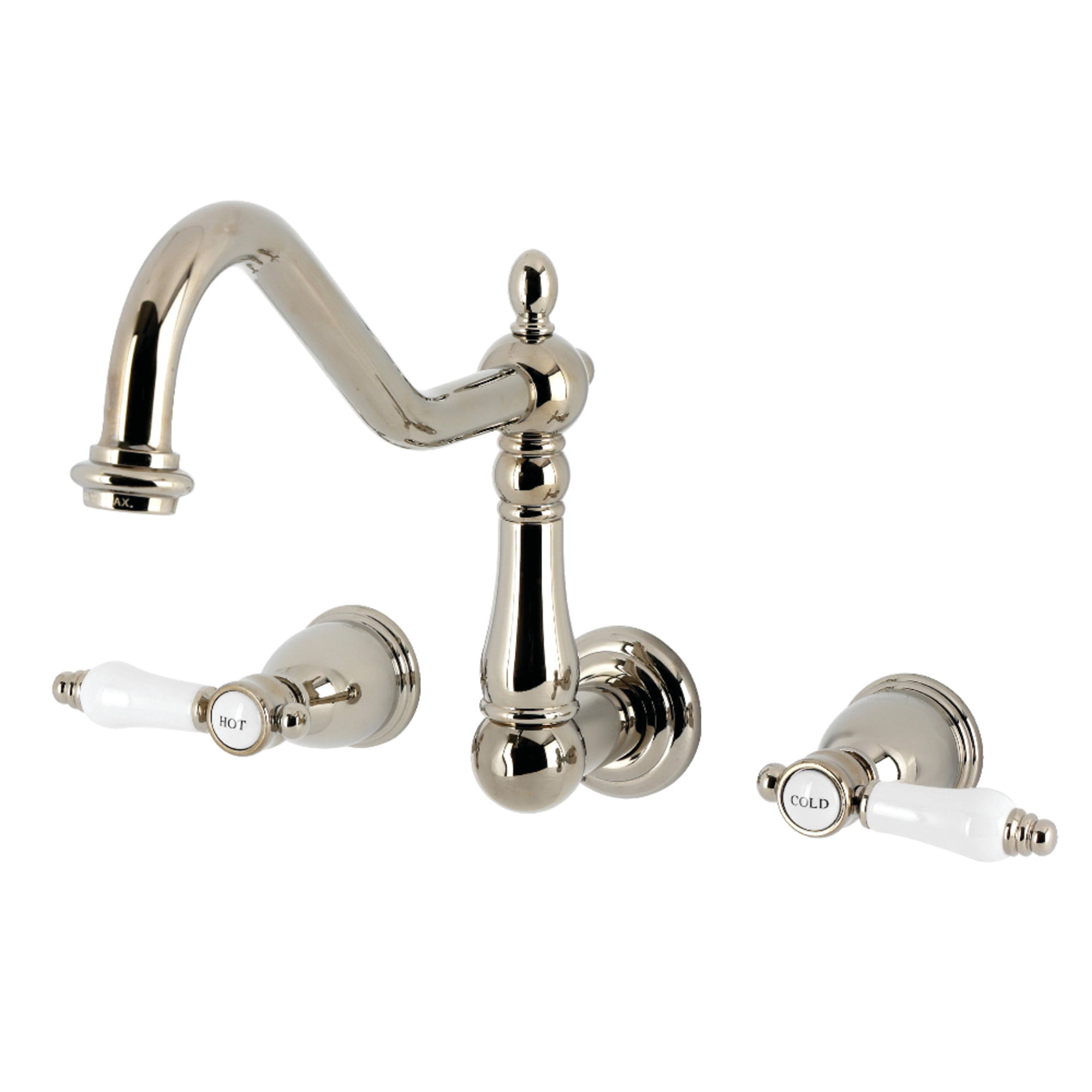 Kingston Brass KS1286BPL Bel-Air Double-Handle Wall-Mount Kitchen Faucet, Polished Nickel