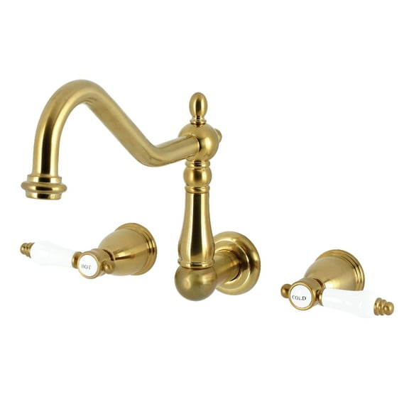 Kingston Brass KS1287BPL Bel-Air Double-Handle Wall-Mount Kitchen Faucet, Brushed Brass