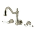 thumbnail image 1 of Kingston Brass KS1288BPL Bel-Air Double-Handle Wall-Mount Kitchen Faucet, Brushed Nickel, 1 of 5