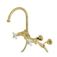 thumbnail image 1 of Kingston Brass KS1292PXBS Restoration 8-Inch Centerset Wall Mount Kitchen Faucet with Brass Sprayer, Polished Brass, 1 of 3