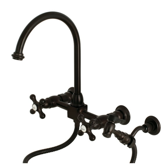 Kingston Brass KS1295AXBS Restoration Wall Mount Bridge Kitchen Faucet with Brass Sprayer, Oil Rubbed Bronze