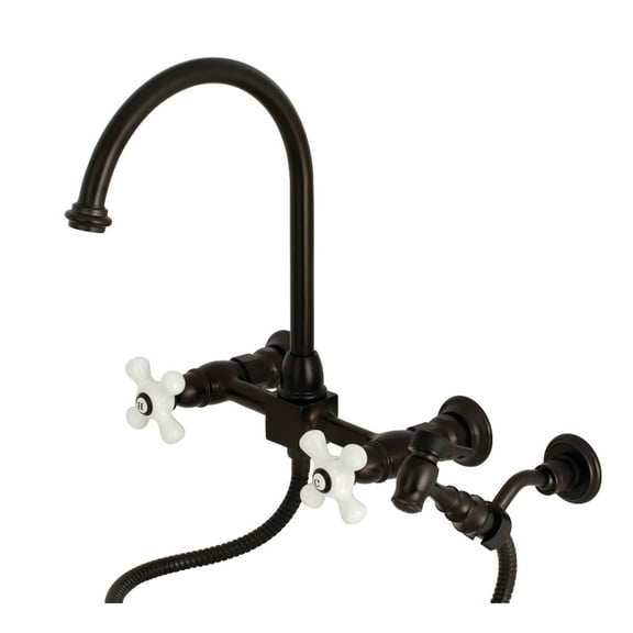 Kingston Brass KS1295PXBS Restoration Wall Mount Bridge Kitchen Faucet with Brass Sprayer, Oil Rubbed Bronze
