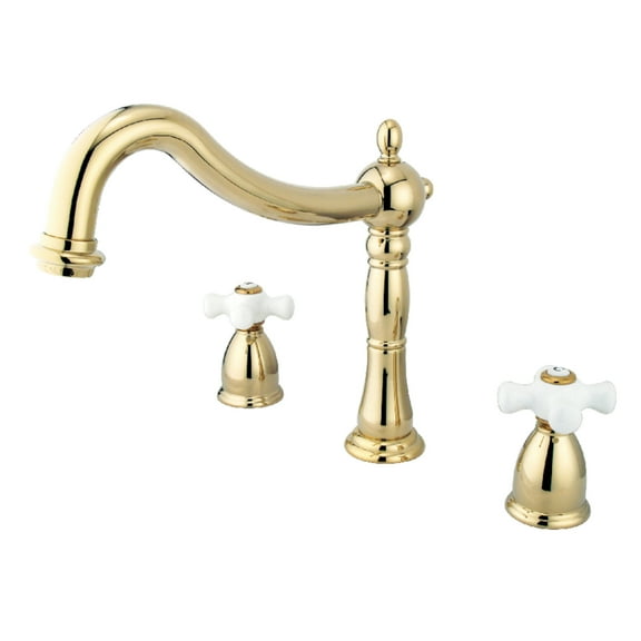 Kingston Brass KS1342PX Heritage Two-Handle Deck Mount Roman Tub Faucet, Polished Brass