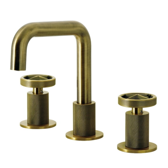 Kingston Brass KS1413RNX Ostro Two-Handle 3-Hole Deck Mount Widespread Bathroom Faucet with Push Pop-up Drain in Antique Brass