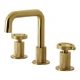 thumbnail image 1 of Kingston Brass KS1417RNK Levante Two-Handle 3-Hole Deck Mount Widespread Bathroom Faucet with Push Pop-Up Drain in Brushed Brass, 1 of 8