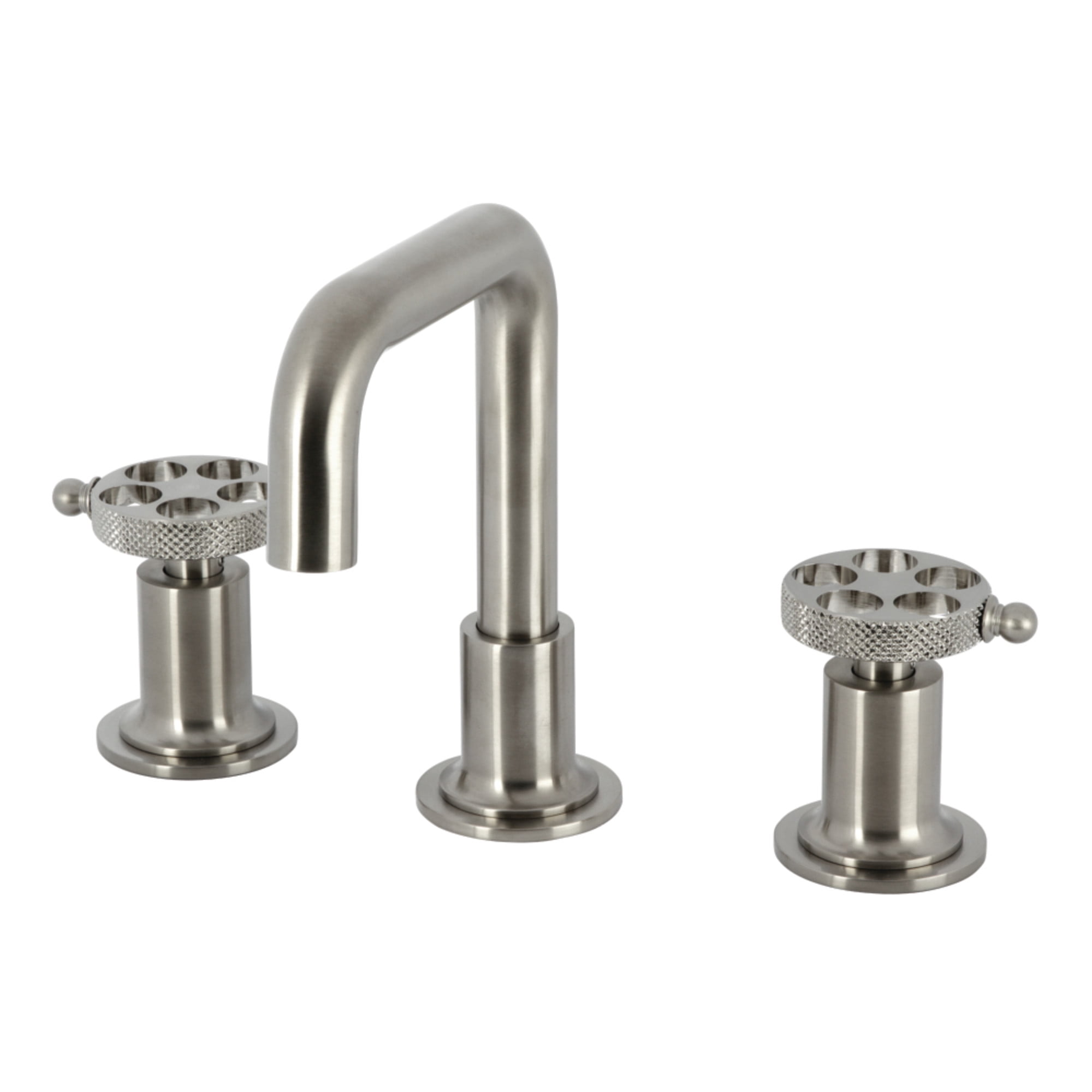 Kingston Brass KS142RKXBN Webb Widespread Bathroom Faucet with Knurled Handle and Push Pop-Up Drain, Brushed Nickel