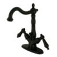 thumbnail image 1 of Kingston Brass KS1430AL Heritage Two-Handle Bathroom Faucet with Brass Pop-Up and Cover Plate, Matte Black, 1 of 5