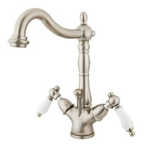 Kingston Brass KS1438PL Heritage Two-Handle Bathroom Faucet with Brass Pop-Up and Cover Plate, Brushed Nickel