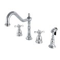 thumbnail image 1 of Kingston Brass KS1791BEXBS Essex Double-Handle 4-Hole Widespread Kitchen Faucet with Brass Sprayer in Polished Chrome, 1 of 5