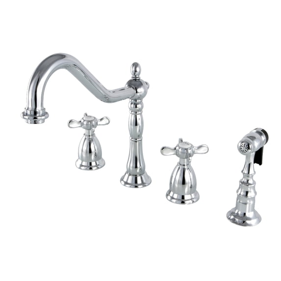 Kingston Brass KS1791BEXBS Essex Double-Handle 4-Hole Widespread Kitchen Faucet with Brass Sprayer in Polished Chrome