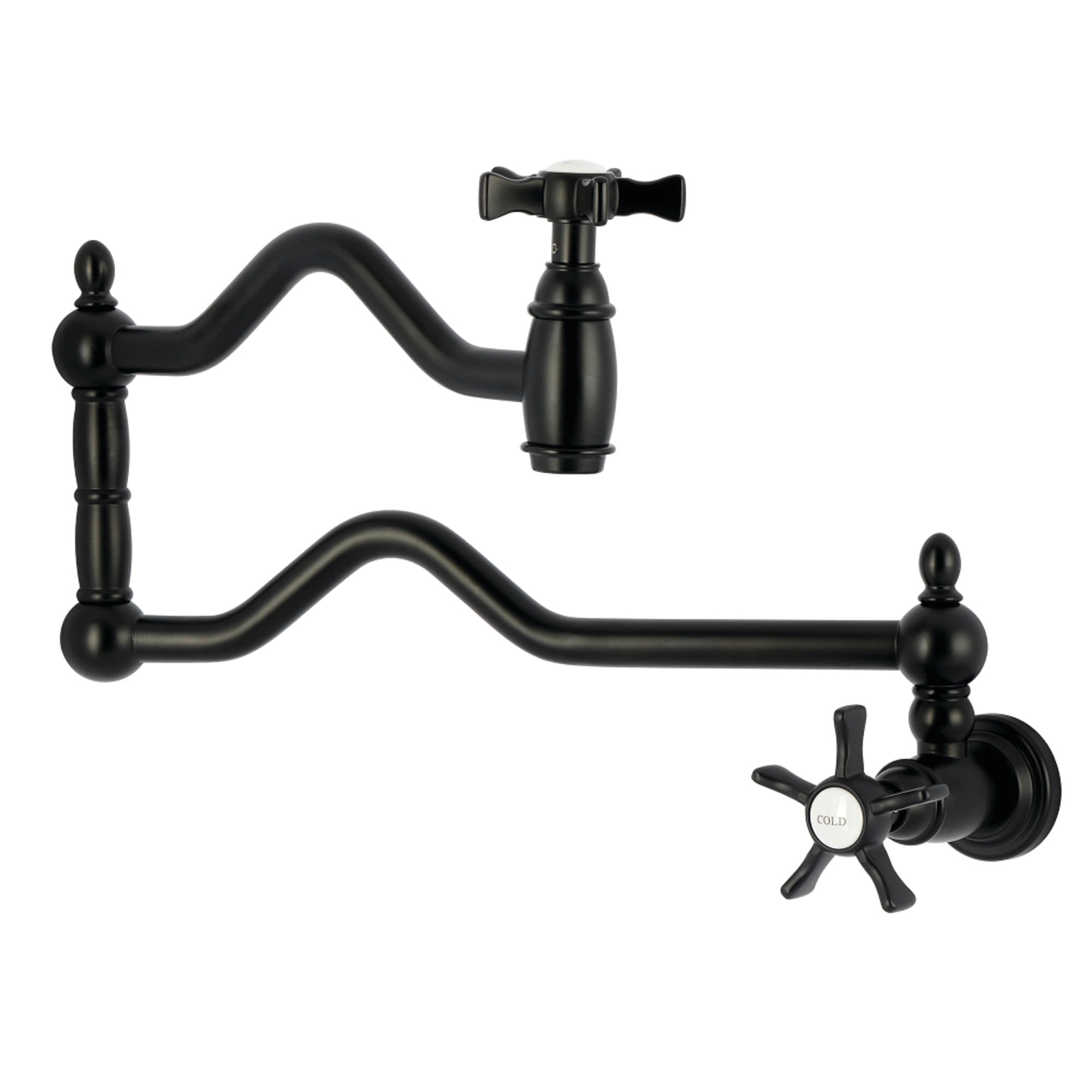Kingston Brass KS2100NX Hamilton Two-Handle 1-Hole Wall Mount Pot Filler Faucet in Matte Black