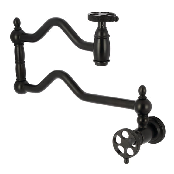 Kingston Brass KS2100RKX Webb Wall Mount Pot Filler Faucet with Knurled Handle, Matte Black