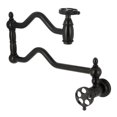 thumbnail image 1 of Kingston Brass KS2100RKZ Wendell Wall Mount Pot Filler Faucet with Knurled Handle, Matte Black, 1 of 4