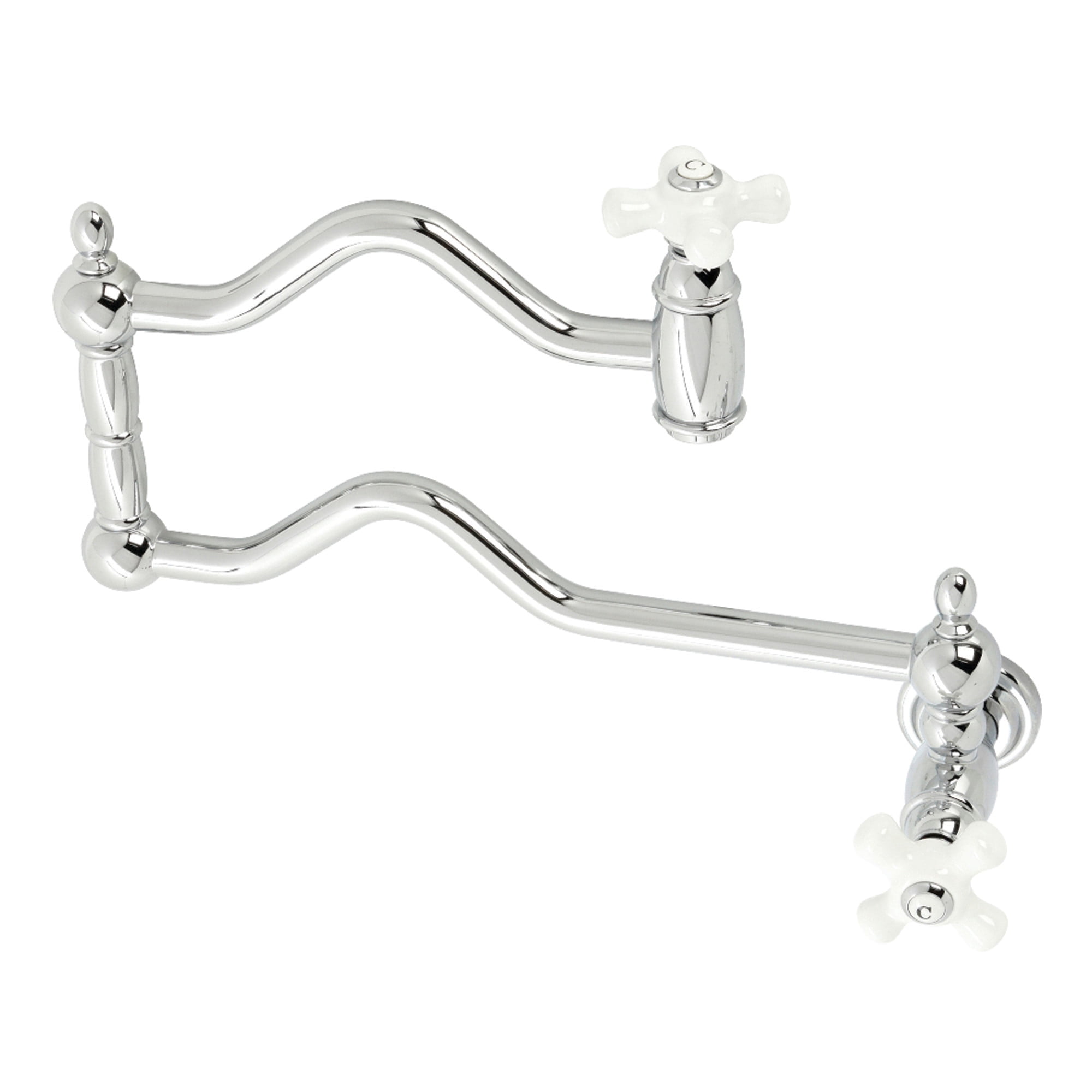 Kingston Brass KS2101PX Heritage Two-Handle 1-Hole Wall Mount Pot Filler Faucet in Polished Chrome