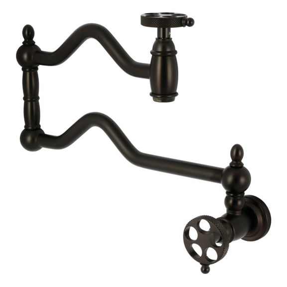 Kingston Brass KS2105RKX Webb Wall Mount Pot Filler Faucet with Knurled Handle, Oil Rubbed Bronze