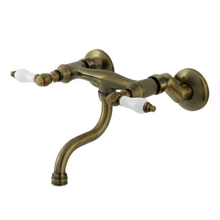 Kingston Brass KS2113PL Kingston Double-Handle 2-Hole Wall Mount Bathroom Faucet in Antique Brass