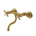 thumbnail image 1 of Kingston Brass KS2117BEX Essex Double-Handle 2-Hole Wall Mount Bathroom Faucet in Brushed Brass, 1 of 8