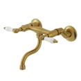 thumbnail image 1 of Kingston Brass KS2117PL Kingston Double-Handle 2-Hole Wall Mount Bathroom Faucet in Brushed Brass, 1 of 8