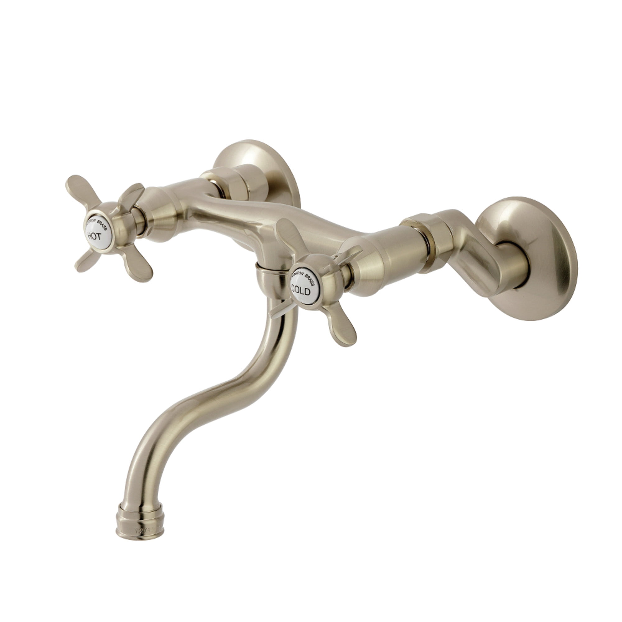 Kingston Brass KS2118BEX Essex Double-Handle 2-Hole Wall Mount Bathroom Faucet in Brushed Nickel