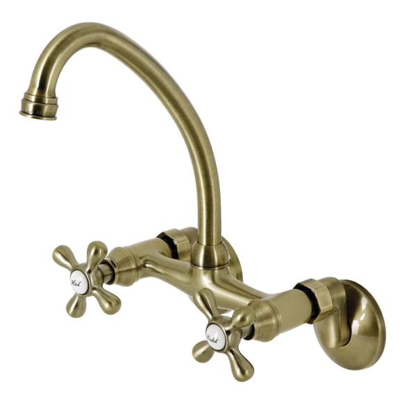 Kingston Brass KS214AB Kingston Double-Handle 2-Hole Wall-Mount Bridge Kitchen Faucet in Antique Brass