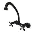 thumbnail image 1 of Kingston Brass KS214MB Kingston Double-Handle 2-Hole Wall-Mount Bridge Kitchen Faucet in Matte Black, 1 of 8