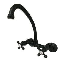Kingston Brass KS214MB Kingston Double-Handle 2-Hole Wall-Mount Bridge Kitchen Faucet in Matte Black