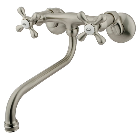 Kingston Brass KS215SN Kingston Two Handle Wall Mount Bathroom Faucet, Brushed Nickel