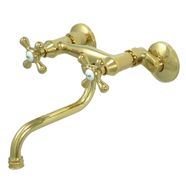 Kingston Brass KS216PB Kingston Two Handle Wall Mount Bathroom Faucet,  Polished Brass 