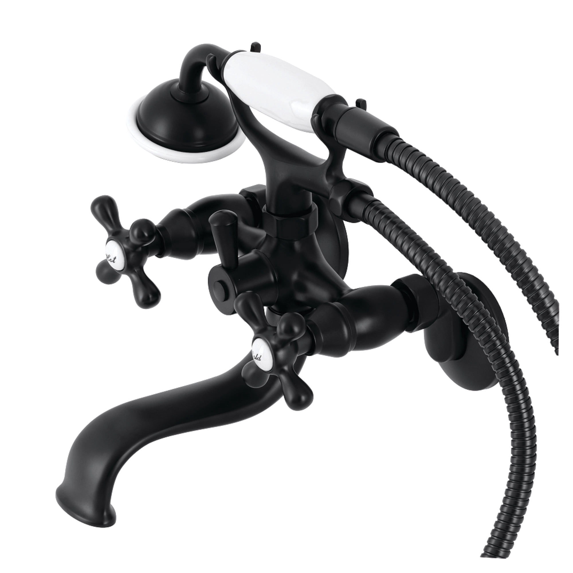Kingston Brass KS225MB Kingston Wall Mount Clawfoot Tub Faucet with Hand Shower, Matte Black