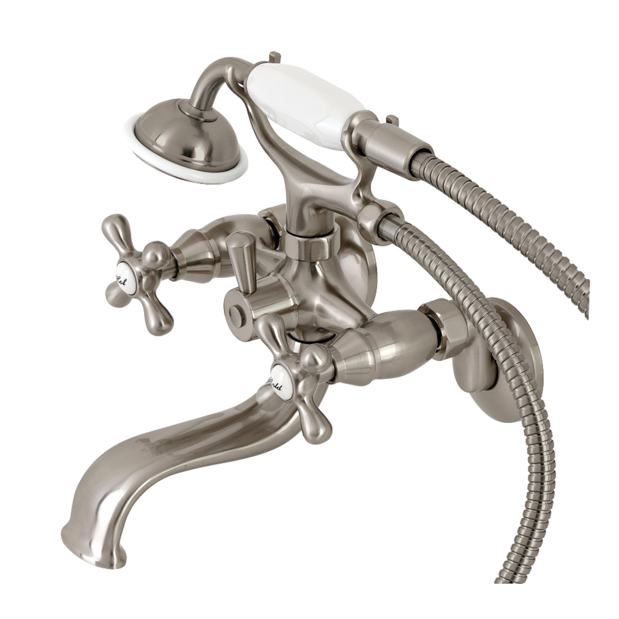 Kingston Brass KS225SN Kingston Wall Mount Clawfoot Tub Faucet with Hand Shower, Brushed Nickel
