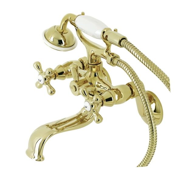 Kingston Brass KS226PB Kingston Wall Mount Tub Faucet with Hand Shower, Polished Brass