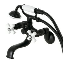 Kingston Brass KS226PXMB Kingston Three-Handle 2-Hole Wall Mount Clawfoot Tub Faucet with Hand Shower in Matte Black