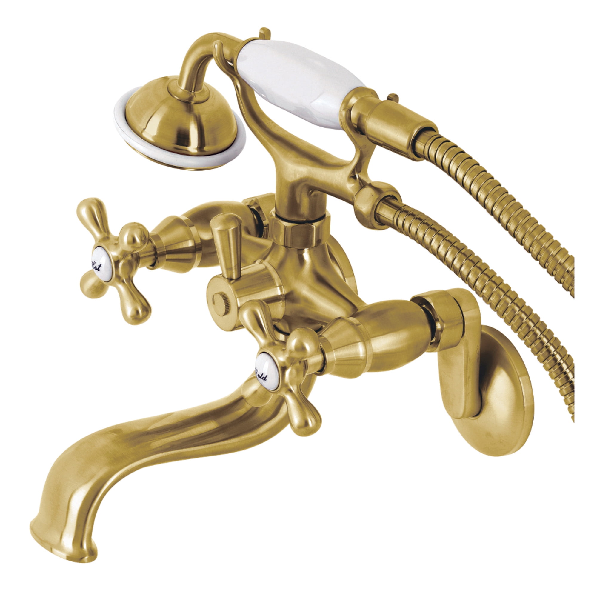 Kingston Brass KS226SB Kingston Wall Mount Tub Faucet with Hand Shower, Brushed Brass