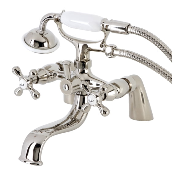 Kingston Brass KS227PN Kingston Three-Handle 2-Hole Deck-Mount Clawfoot Tub Faucet with Hand Shower in Polished Nickel