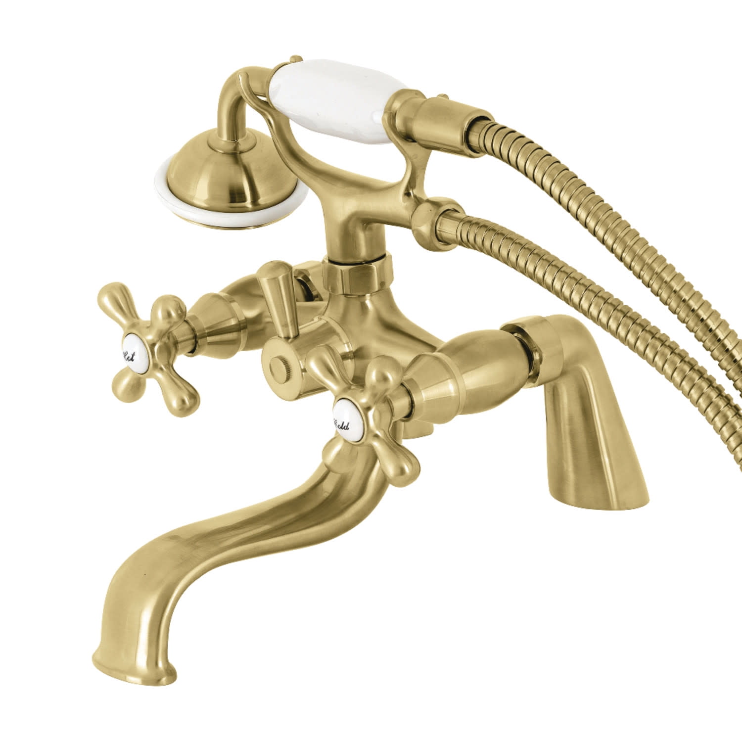 Brushed Brass Deck Mount Clawfoot Tub Faucet with Hand Shower