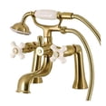 thumbnail image 1 of Kingston Brass KS228PXSB Deck Mount Clawfoot Tub Faucet with Hand Shower, Brushed Brass, 1 of 3