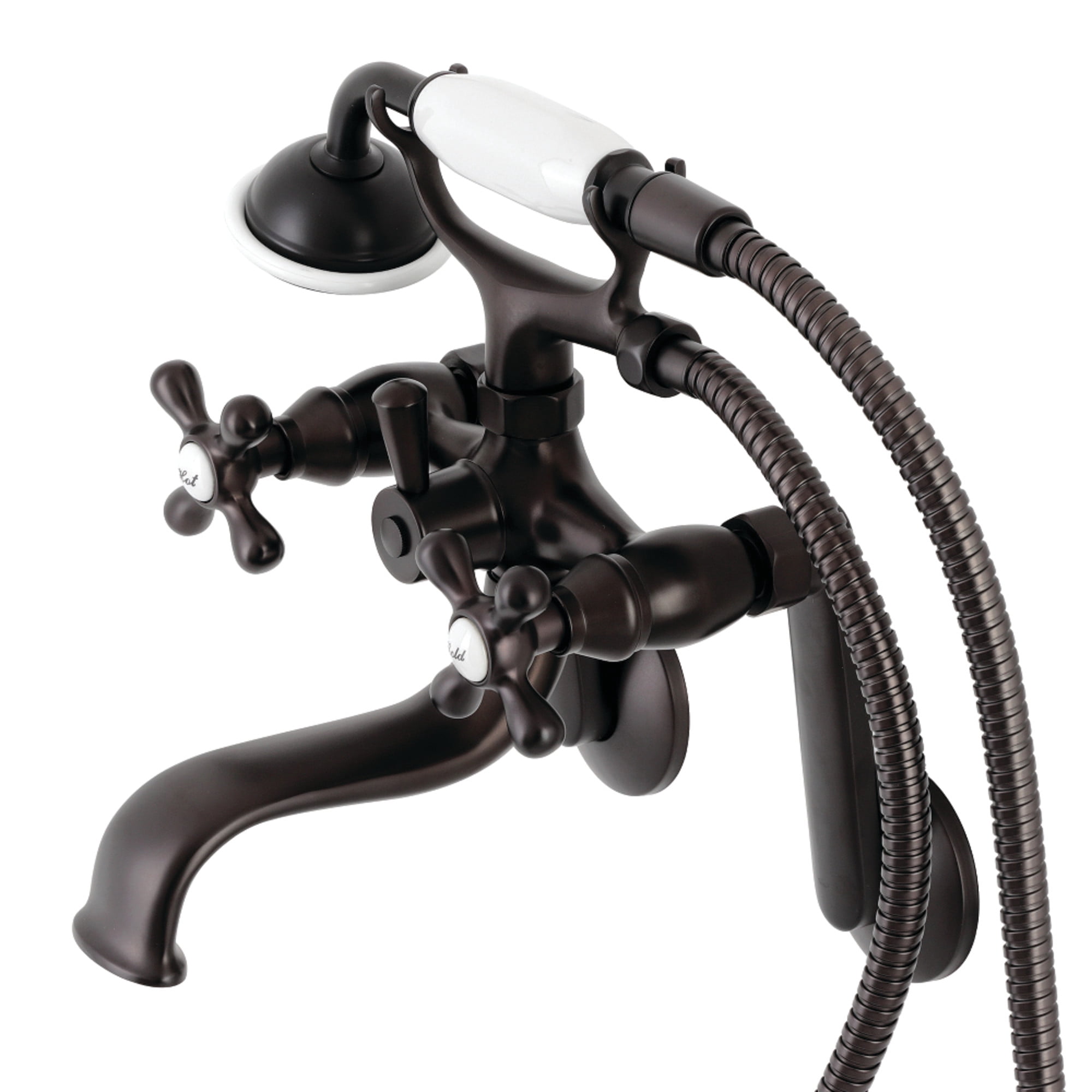 Kingston Brass KS229ORB Kingston Wall Mount Clawfoot Tub Faucet with Hand Shower, Oil Rubbed Bronze