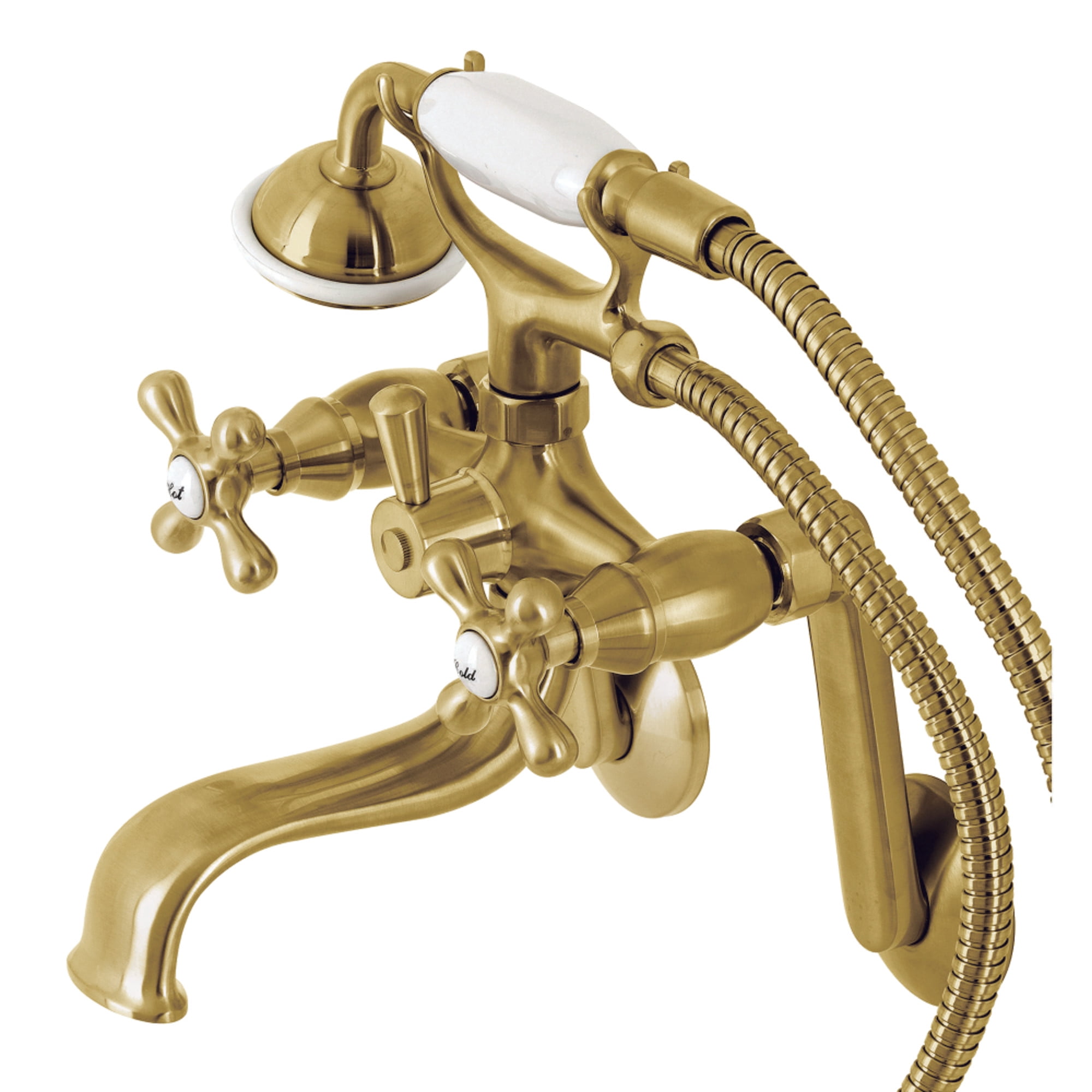 Kingston Brass KS229SB Kingston Wall Mount Clawfoot Tub Faucet with Hand Shower, Brushed Brass