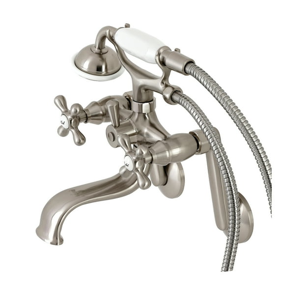 Kingston Brass KS229SN Kingston Wall Mount Clawfoot Tub Faucet with Hand Shower, Brushed Nickel