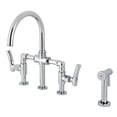 thumbnail image 1 of Kingston Brass KS2331TKL Hallerbos Two-Handle 4-Hole Deck Mount Bridge Kitchen Faucet with Brass Side Sprayer in Polished Chrome, 1 of 8