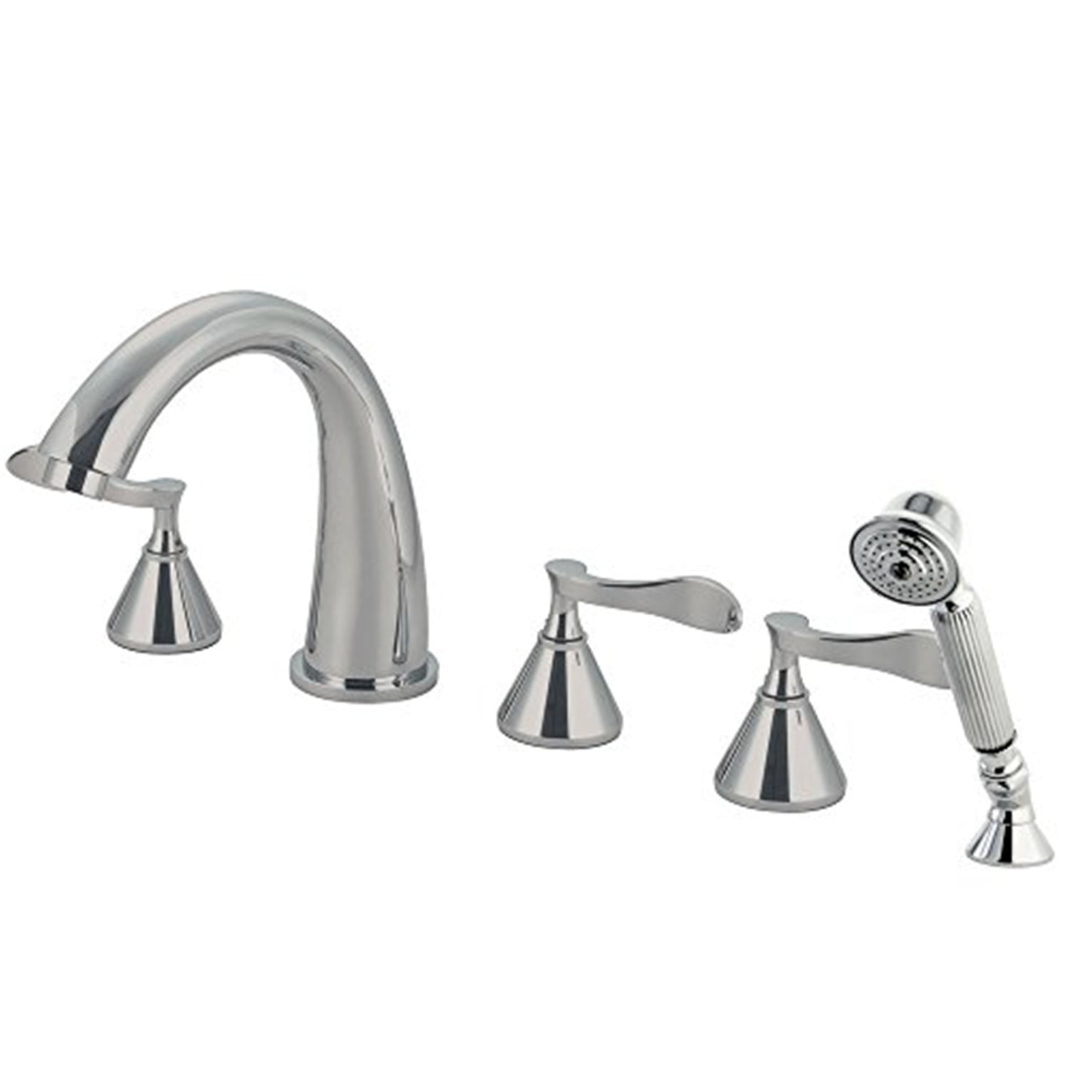 Polished Chrome Triple Handle Roman Tub Faucet with Handshower