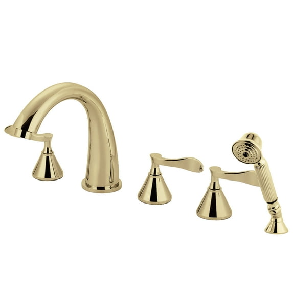 Kingston Brass KS23625CFL Century 5-Piece Roman Tub Faucet with Hand Shower, Polished Brass